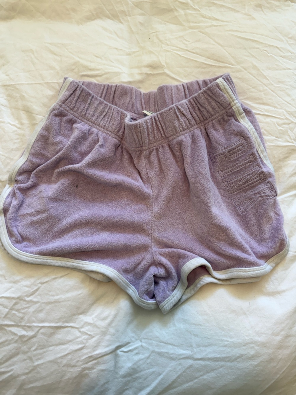 PINK Lavender Terry Shorts with White Trim